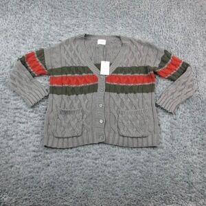 Stitches + Stripes Cardigan Sweater Womens Large Gray Stripe Knit Pockets NWT